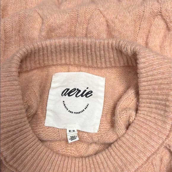 Aerie Pink Cable Knit Crew Neck Sweater - Picture 2 of 5